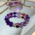 Natural Amethyst, Lepidolite & Red Rabbit Hair Quartz Double-Layer Bracelet with Silver Accents