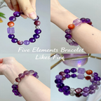 Natural Amethyst, Lepidolite & Red Rabbit Hair Quartz Double-Layer Bracelet with Silver Accents