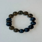Natural Black Super Seven & Blue Tiger's Eye Bracelet with Silver Spacer Bead