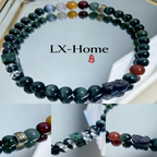 Natural Green Jade Pixiu Beaded Bracelet with Agate & Moonstone