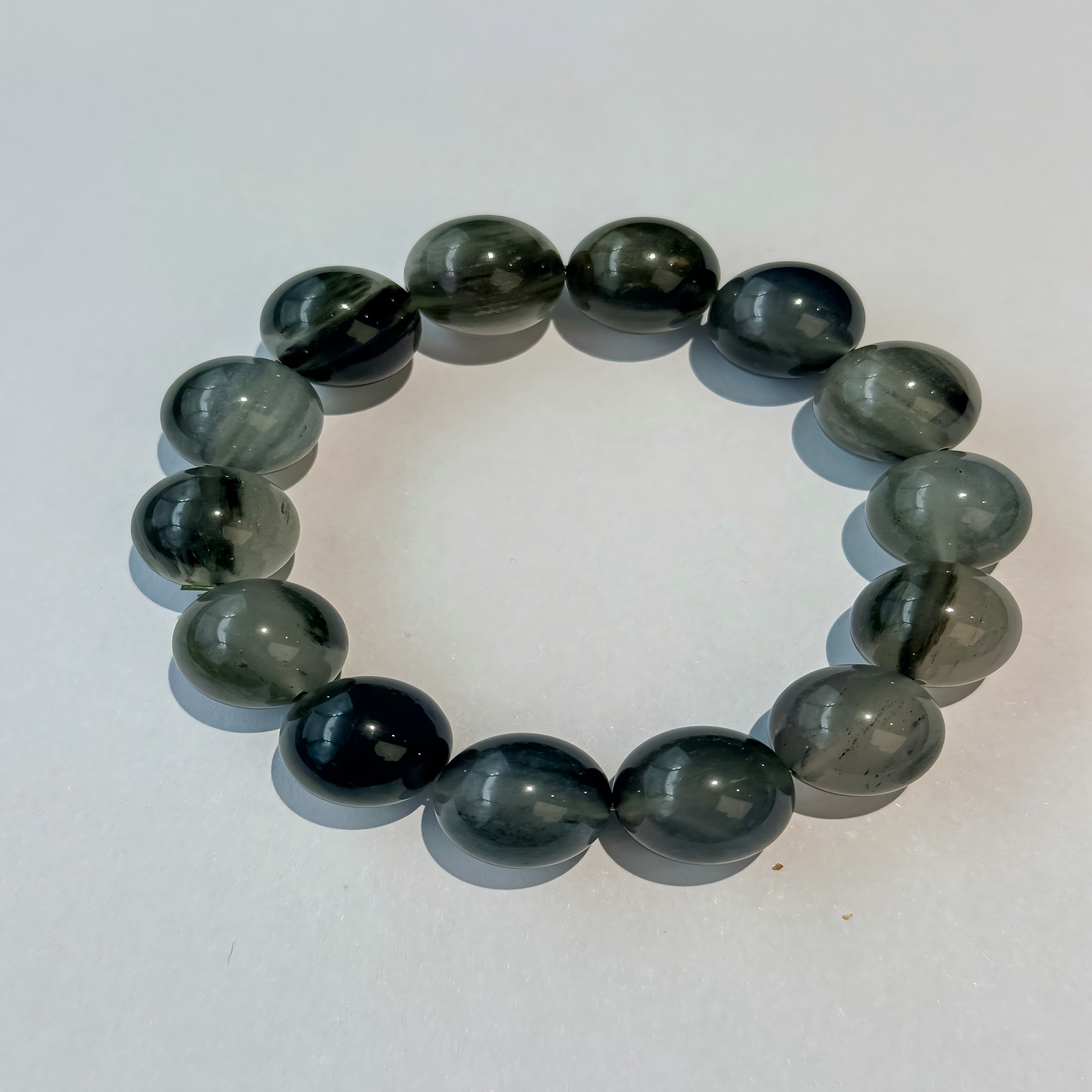 Natural Green Phantom Quartz Bracelet with Polished Beads