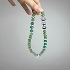 Natural Green Phantom Quartz & Black Rutilated Quartz Beaded Necklace