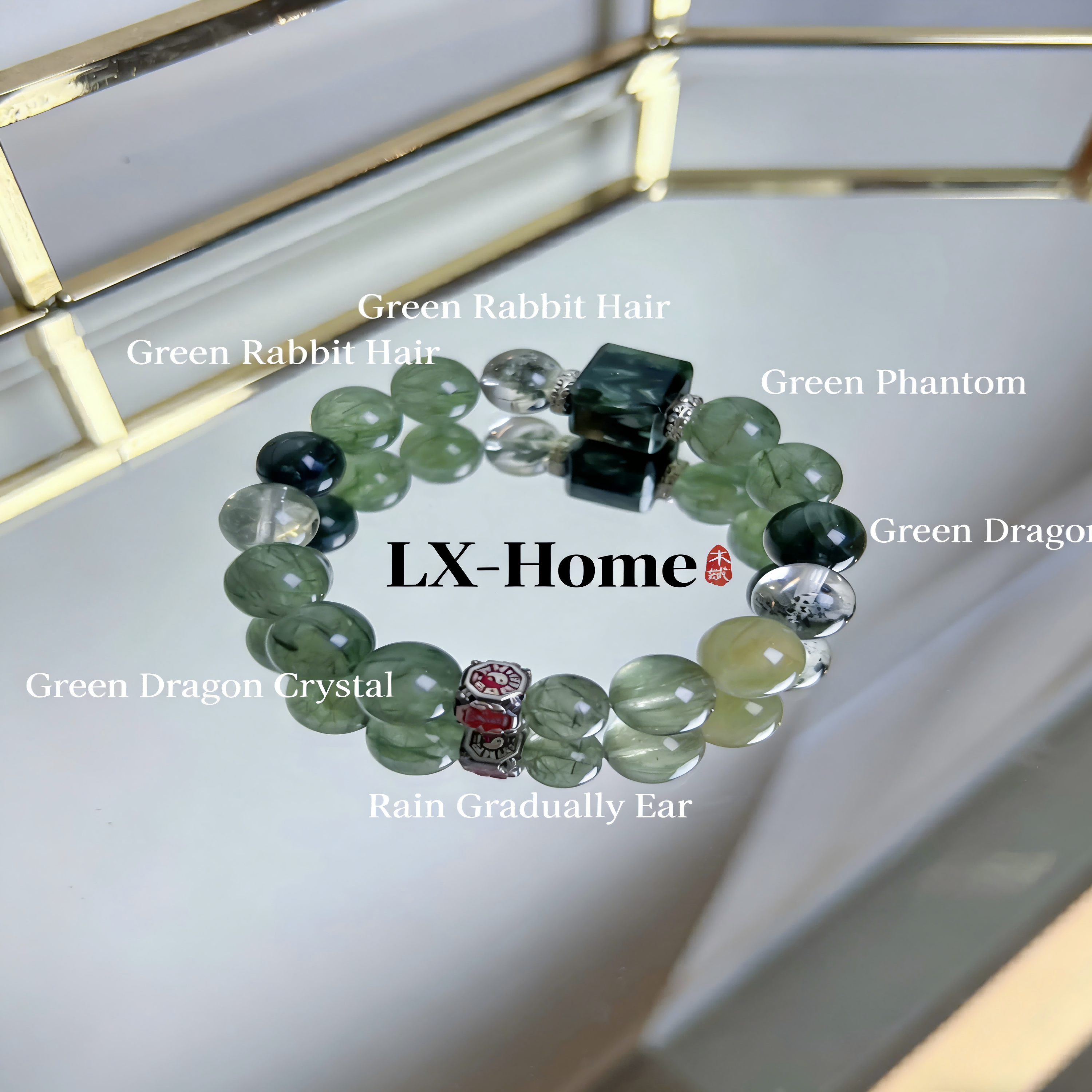 Natural Green Rabbit Hair Quartz Multi-Crystal Beaded Bracelet