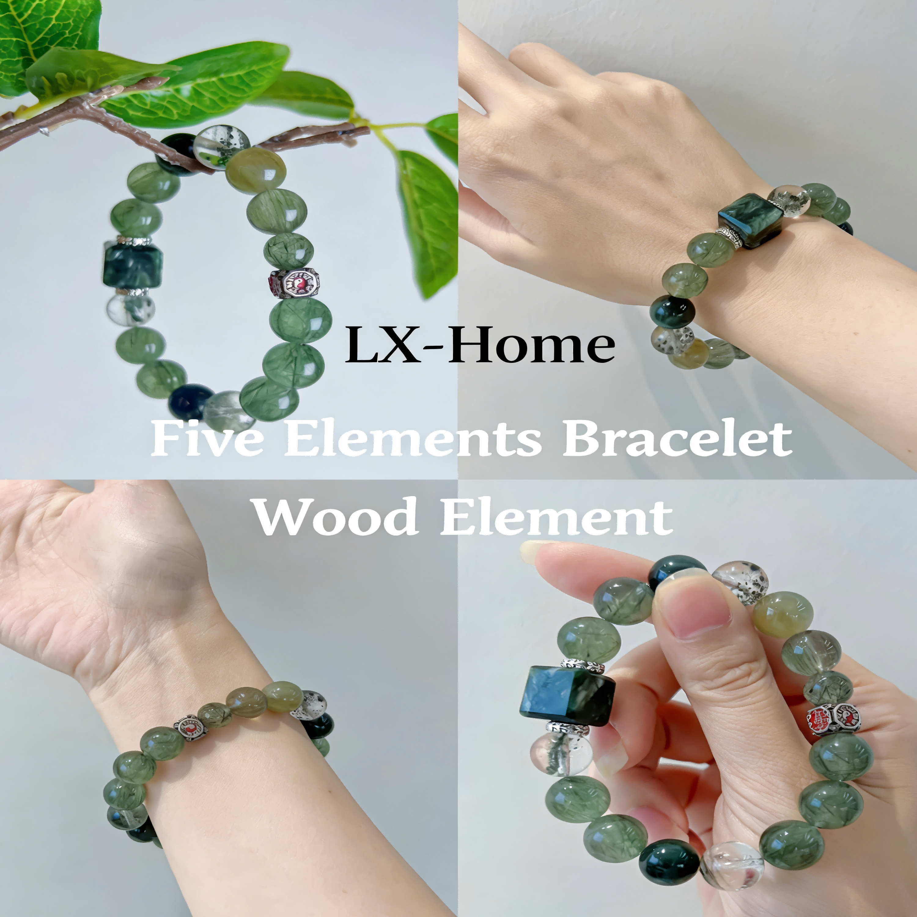 Natural Green Rabbit Hair Quartz Multi-Crystal Beaded Bracelet