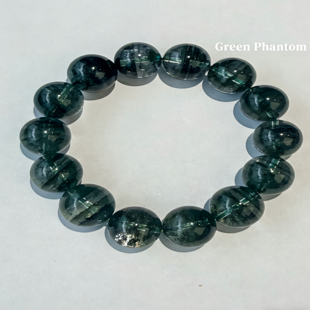 Natural Green Rutilated Quartz Bracelet with Polished Beads