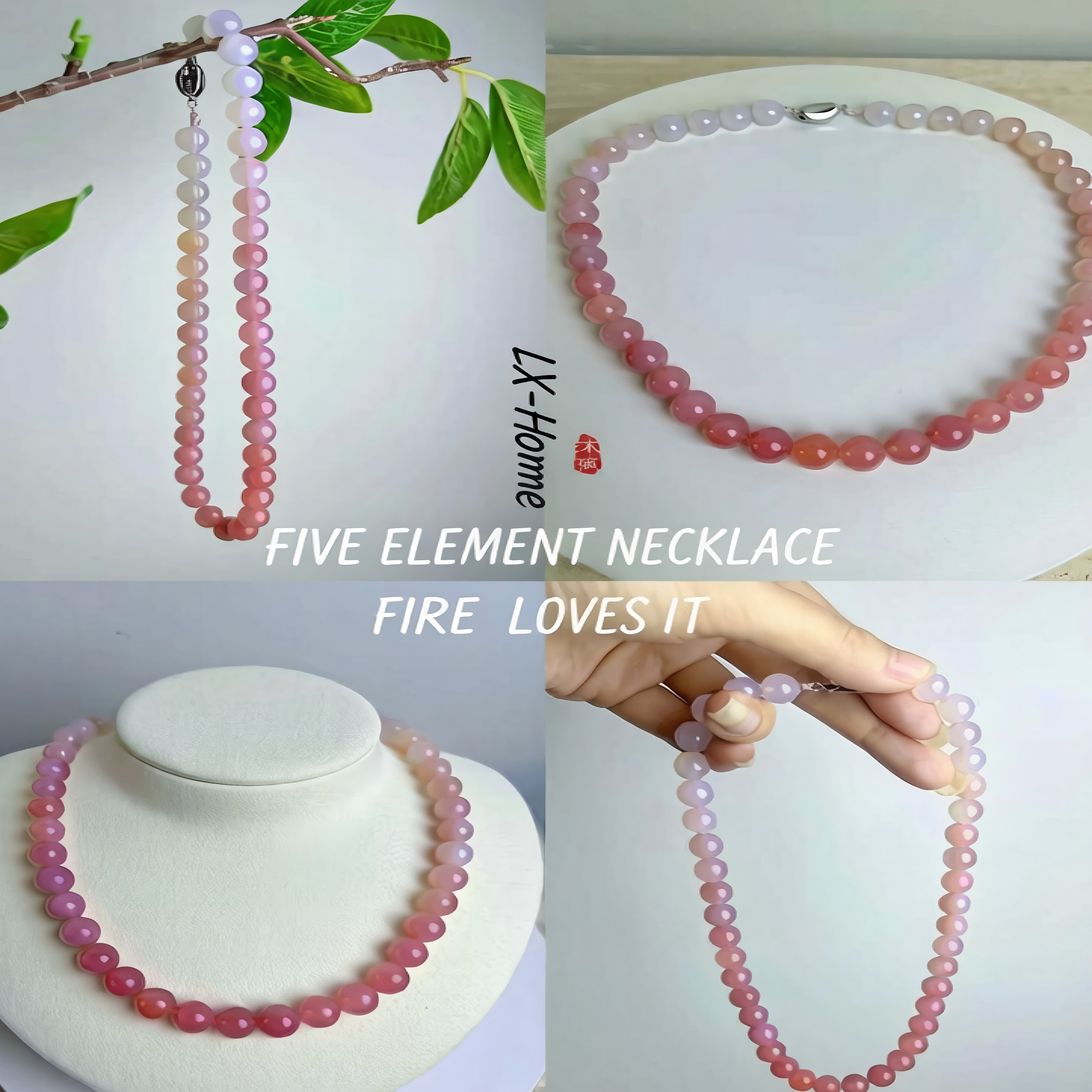 Natural Pink Chalcedony & Light Blue Chalcedony Beaded Necklace