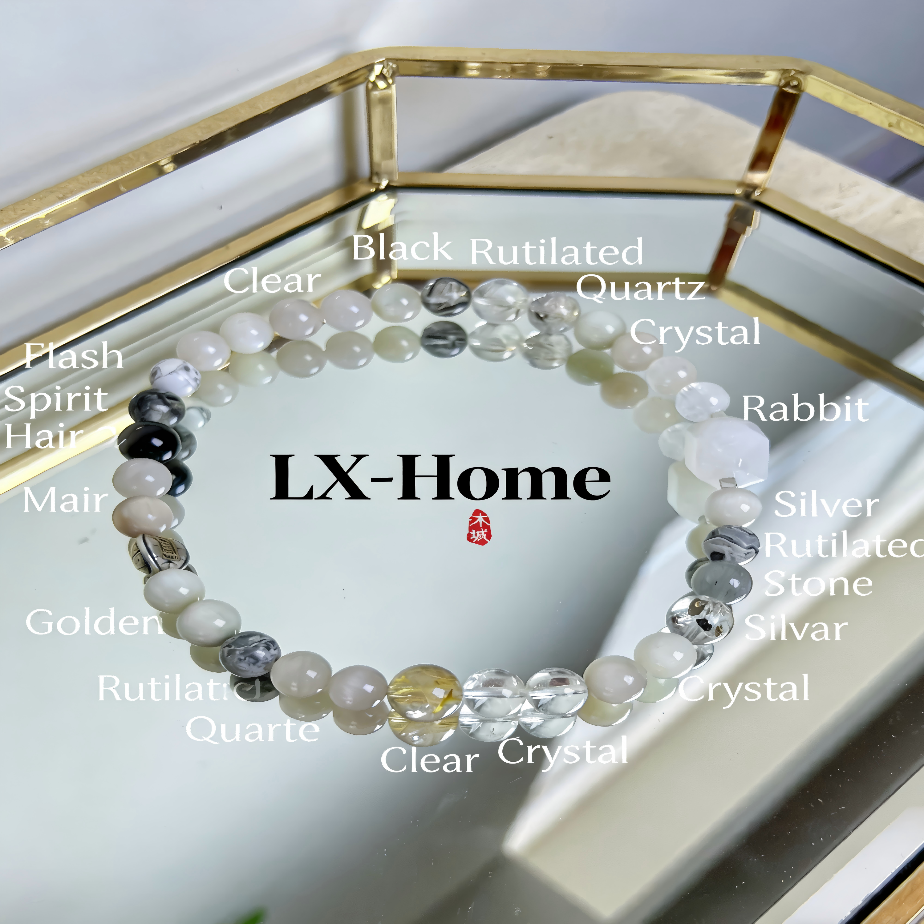 Natural Rabbit Hair Quartz & Multi-Crystal Beaded Bracelet