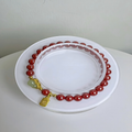 Natural Red Agate & Hetian Jade Double-Layer Bracelet with Gold "Fu" Charm