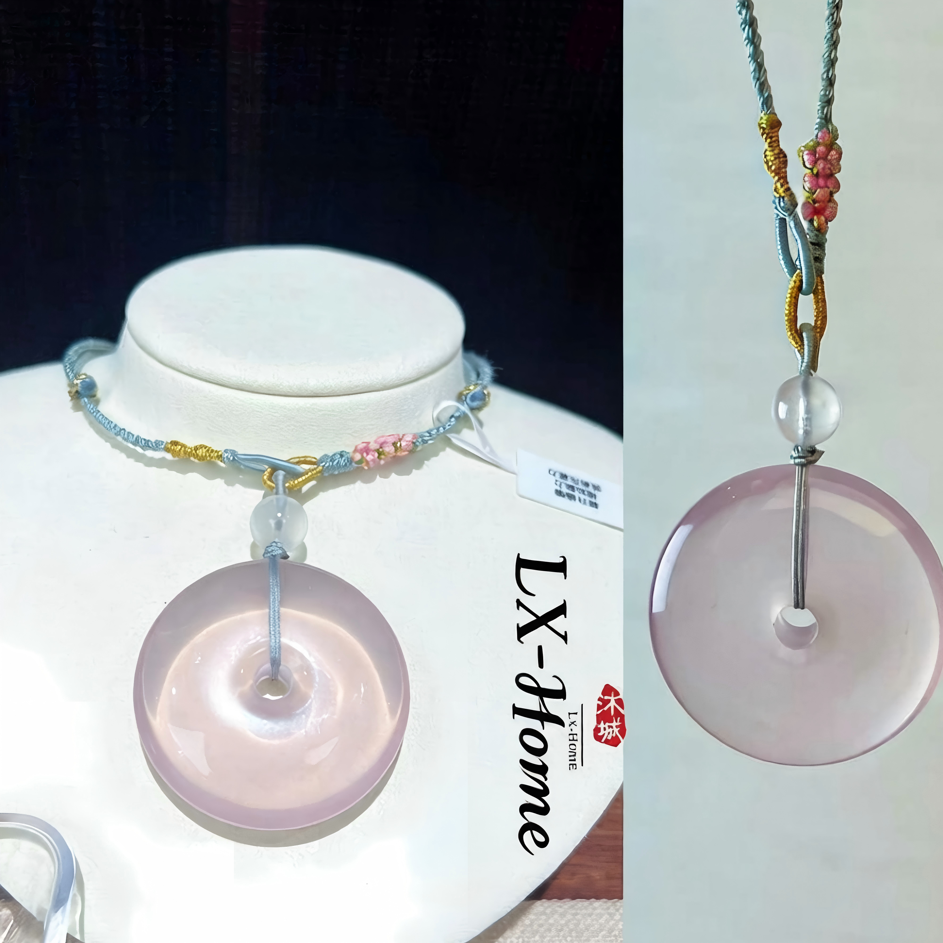 Rose Quartz Peace Symbol Pendant Necklace